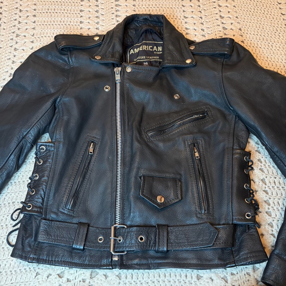 American Top Vintage Black Leather Motorcycle Jacket Size 36 - Unisex - Picture 9 of 16